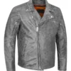 Mens Grey Distressed Biker Jacket