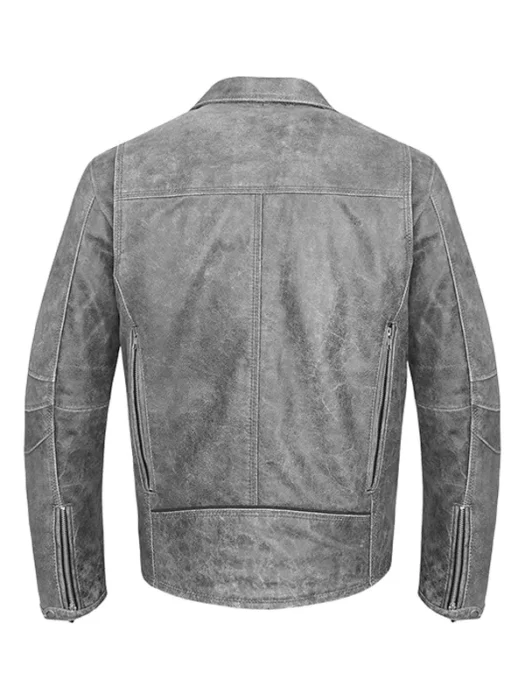 Mens Grey Distressed Biker Jacket Back