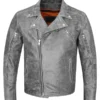 Mens Grey Distressed Biker Leather Jacket