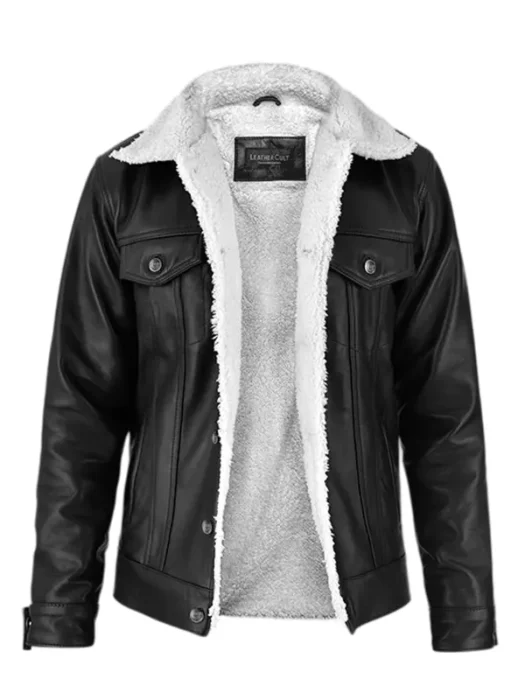 Mens Leather Sherpa Jacket