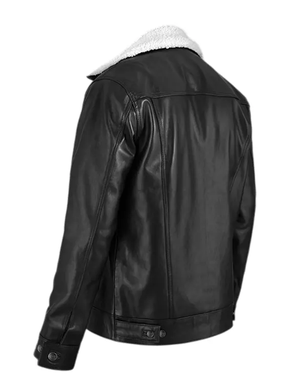 Mens Leather Sherpa Jacket Back