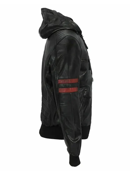 Mens Racing Black Biker Hooded Jacket