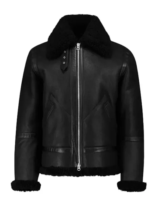 Mens Shearling Black Leather Jacket