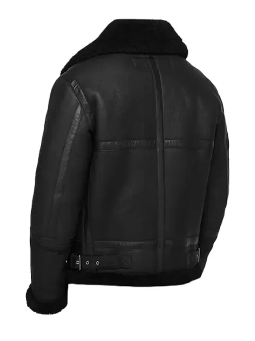 Mens Shearling Black Leather Jacket Back