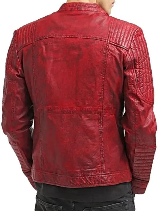 Men’s Sheepskin Leather Cafe Racer Biker Jacket Back