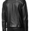 Mens Spy Black Leather Trucker Jacket Back