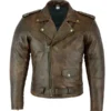 Mens Vintage Brown Brando Biker Jacket