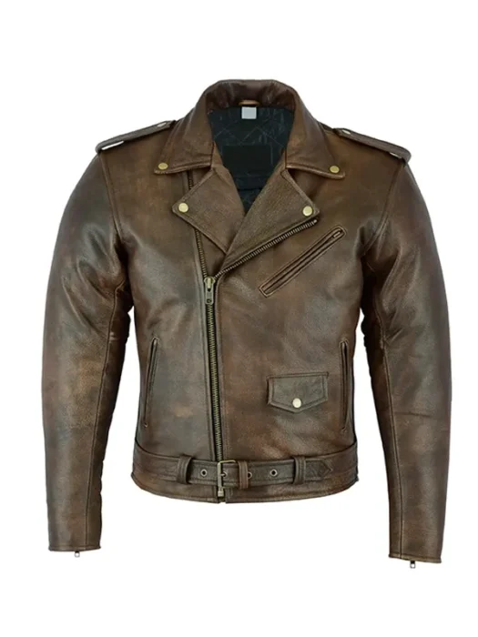 Mens Vintage Brown Brando Biker Jacket