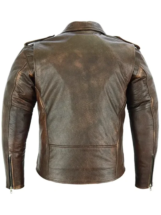 Mens Vintage Brown Brando Biker Jacket Back