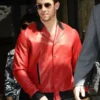 Nick Jonas Red Leather Jacket