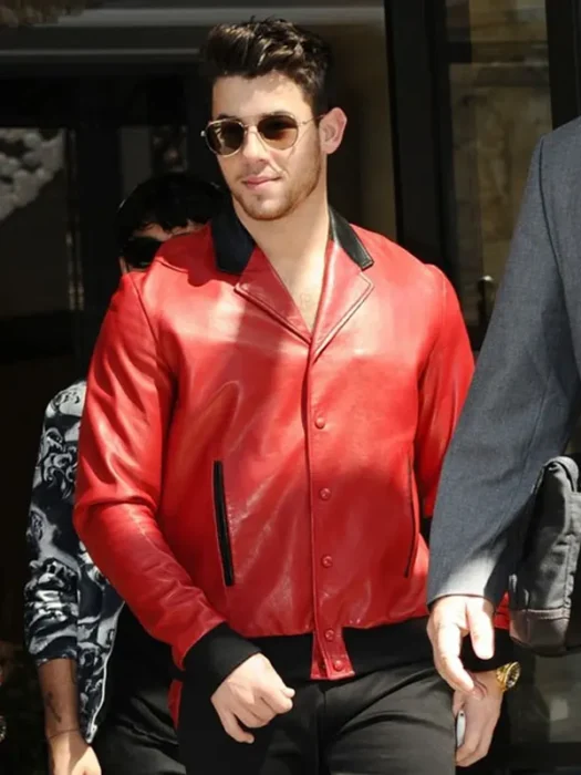 Nick Jonas Red Leather Jacket