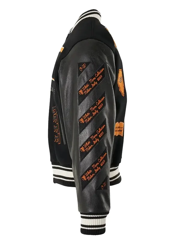 Off White Black Bomber Varsity Jacket
