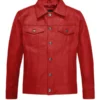 Red Leather Trucker Jacket