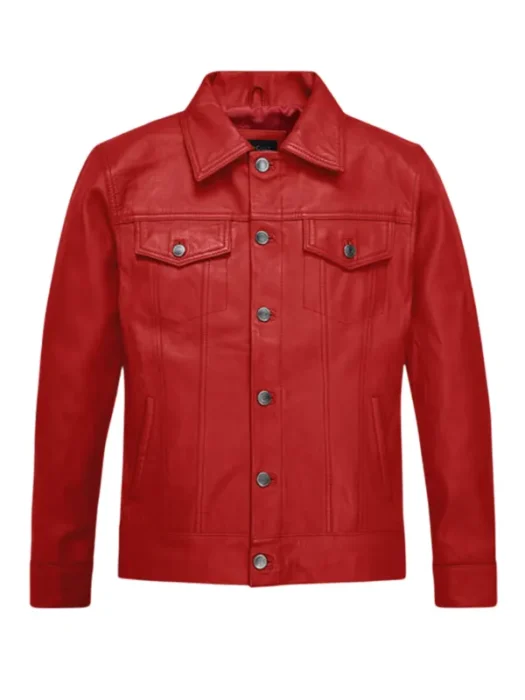 Red Leather Trucker Jacket