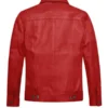 Red Leather Trucker Jacket Back