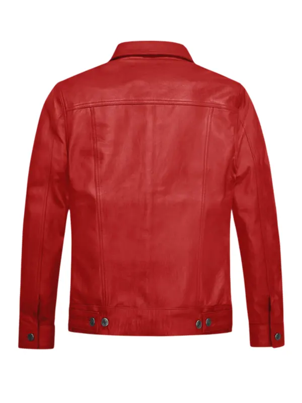 Red Leather Trucker Jacket Back