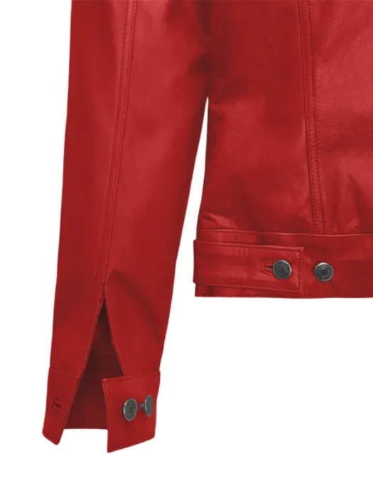 Red Leather Trucker Jacket - Sleeves