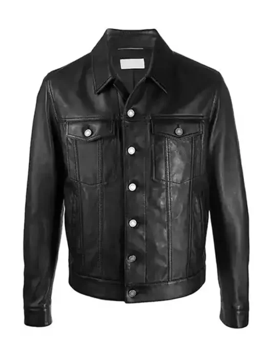 Spy Black Leather Trucker Jacket