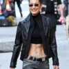 Bella Hadid Paris 2025 Black Leather Blazer