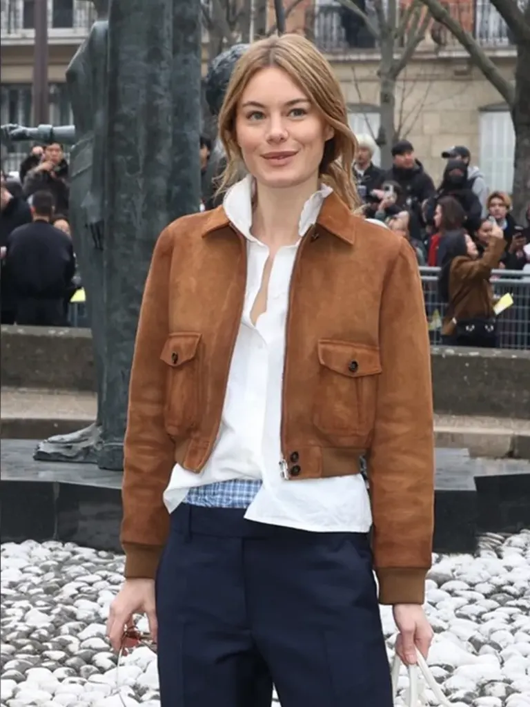 Camille Rowe Paris Fashion Suede Leather Jacket