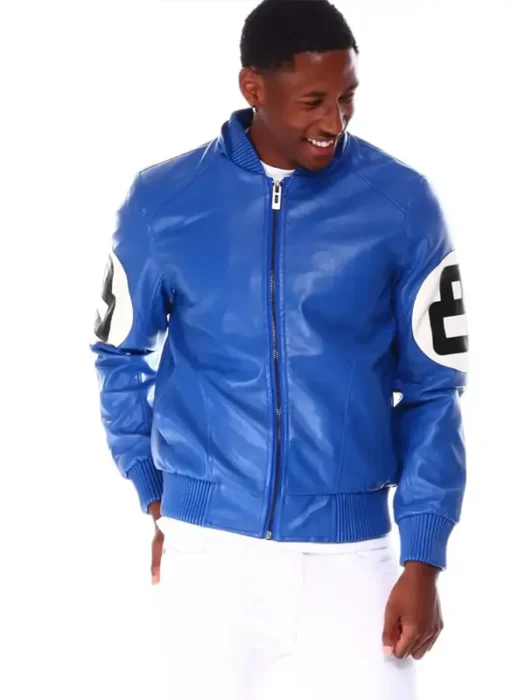 8 Ball Blue Hooded Leather Jacket