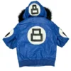 8 Ball Blue Leather Hooded Jacket Back