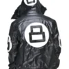 8 Ball David Puddy Black Leather Bomber Jacket Back