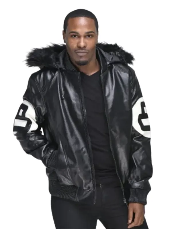 8 Ball David Puddy Black Leather Bomber Jacket