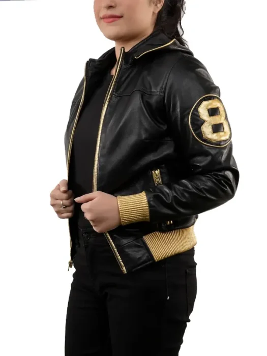 8 Ball David Puddy Black and Golden Bomber Leather Jacket