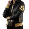 8 Ball David Puddy Inspired Black and Golden Bomber Leather Jacket