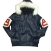 8 Ball Navy Leather Hooded Jacket