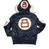 8 Ball Navy Leather Hooded Jacket Back