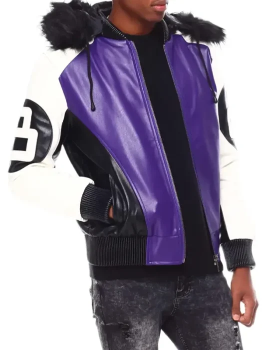 8 Ball Purple Hooded Bomber Jacket
