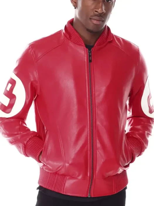 8 Ball Red Hooded Genuine Leather Jacket