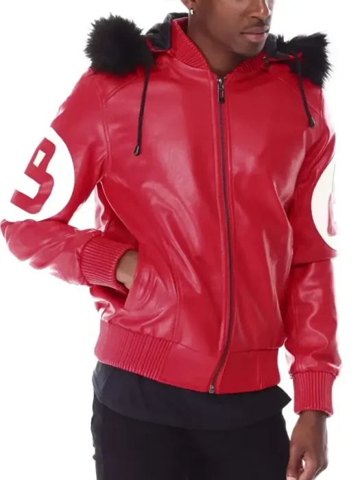 8 Ball Red Hooded Leather Jacket