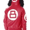 8 Ball Red Hooded Leather Jacket Back