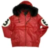 8 Ball Red Leather Hooded Jacket