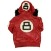 8 Ball Red Leather Hooded Jacket Back