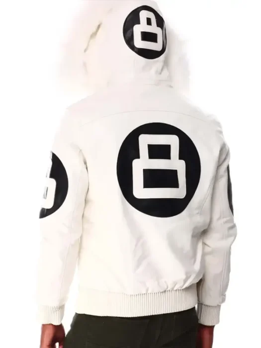 8 Ball White Hooded Leather Jacket Back