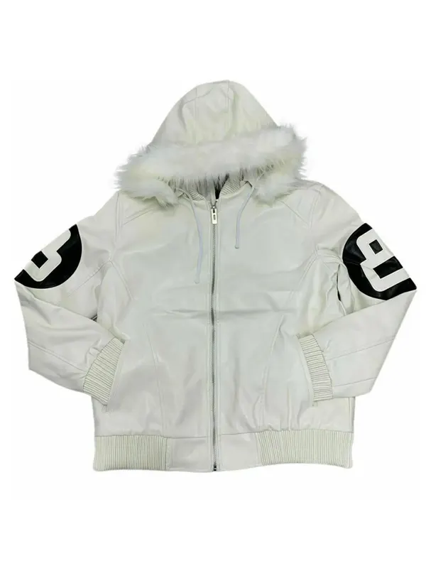 8 Ball White Leather Bomber Jacket
