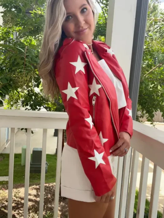 Battle Camp S01 Polly Brindle Red Star Print Leather Jacket