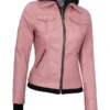 Betty Women Bomber Leather Jacket With Hood