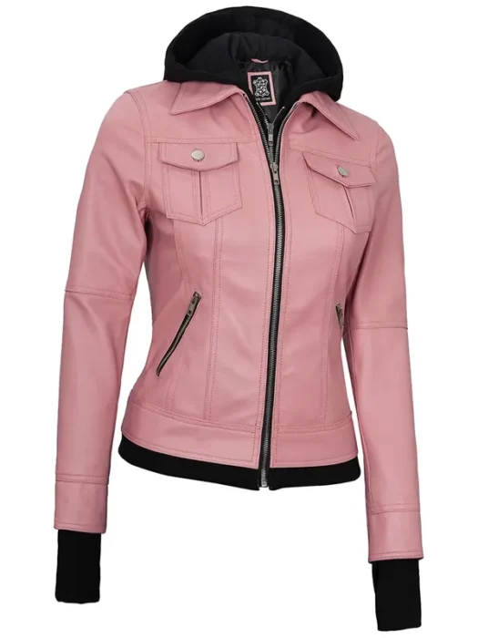 Betty Women Bomber Leather Jacket With Hood