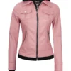Betty Women Bomber Pink Leather Jacket With Hood