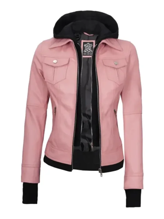 Betty Women Hooded Bomber Leather Jacket