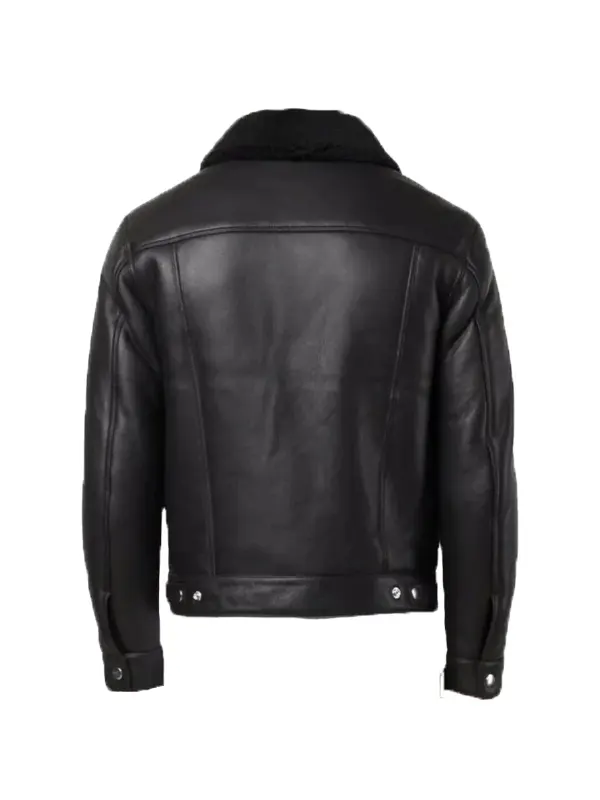 Black Leather Trucker Jacket For Men Back