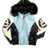 Black and Sky 8 Ball Blue Leather Jacket