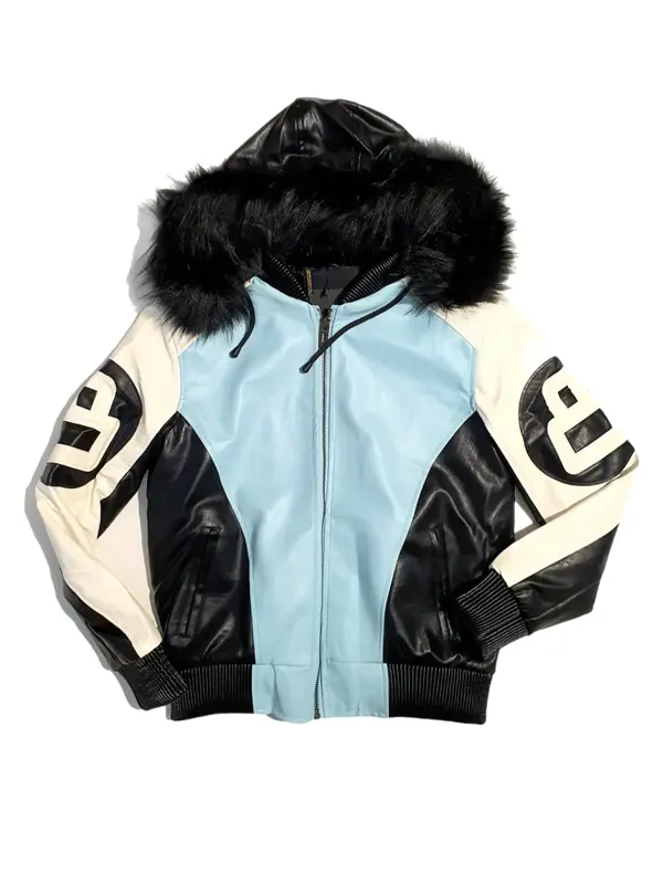 Black and Sky 8 Ball Blue Leather Jacket