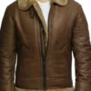 Brown Vintage Shearling Bomber Leather Aviator Jacket