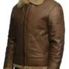 Brown Vintage Shearling Bomber Leather Aviator Jacket for Men’s